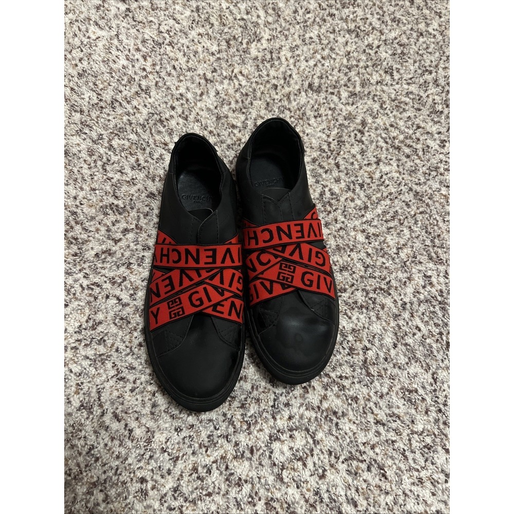 Givenchy 4G Webbing Strap Low Black Red Slip On‎ Sneaker Mens Sz 44 Eu 11 US